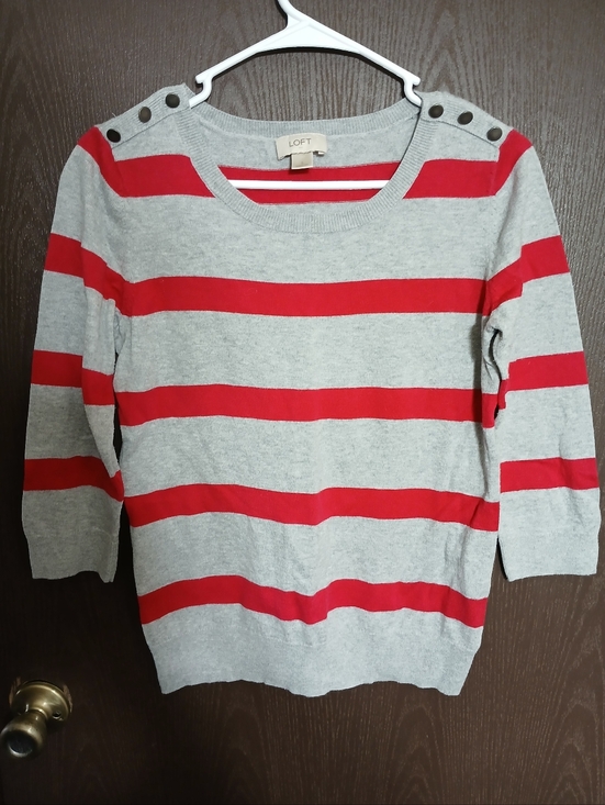 LOFT Sweaters - LOFT Gray and Red Striped Sweater